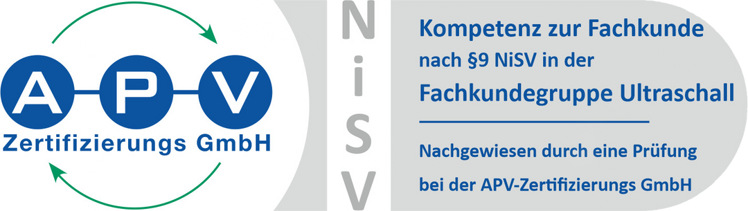 Kompetenz zur Fachkunde nach §9 NiSV in der Fachkundegruppe Ultraschall Nachgewiesen durch eine Prüfung bei der APV-Zertifizierungs GmbH